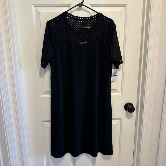 Michael Kors Laser Cut Black Shift Dress Short Sleeves Size XL - Picture 1 of 6